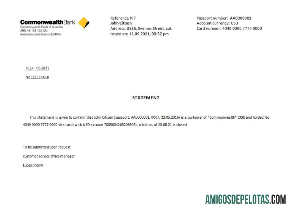 Referência de encerramento da Commonwealth da Austrália exemplo real